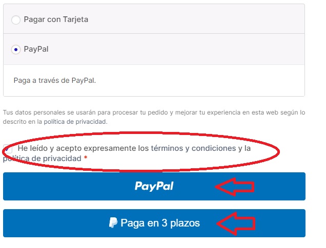 Selección de PayPal como método de pago